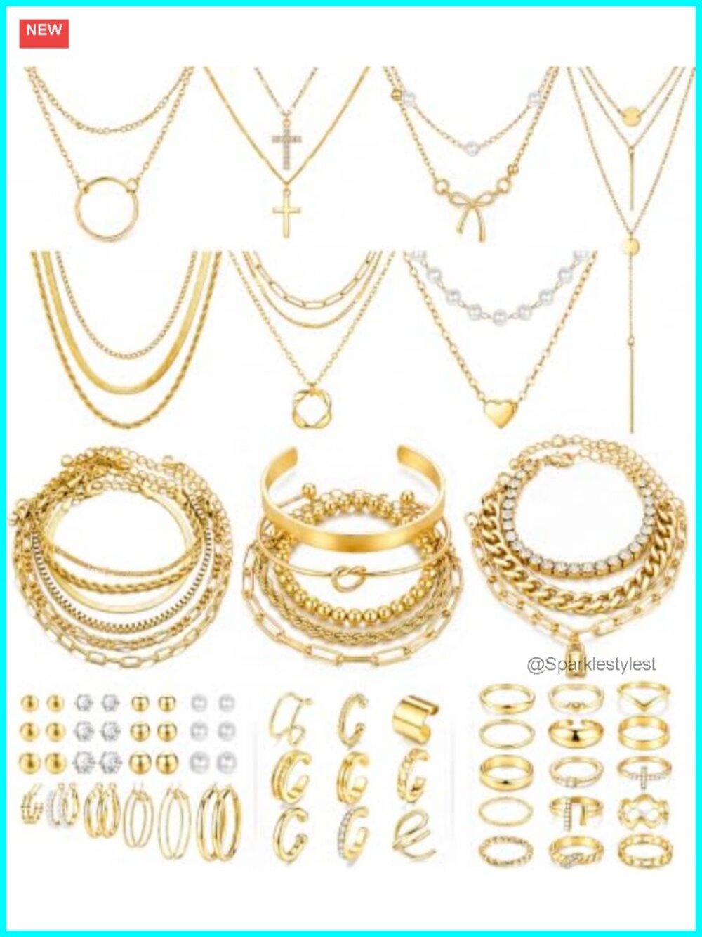 Gold Plated 73 Pc Jewelry Set Necklaces Bracelets Rings Earrings Women
